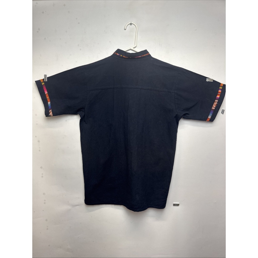 Handmade Men's Traditional Black‎ Mexican Guayabera - Size Small (Oaxaca )